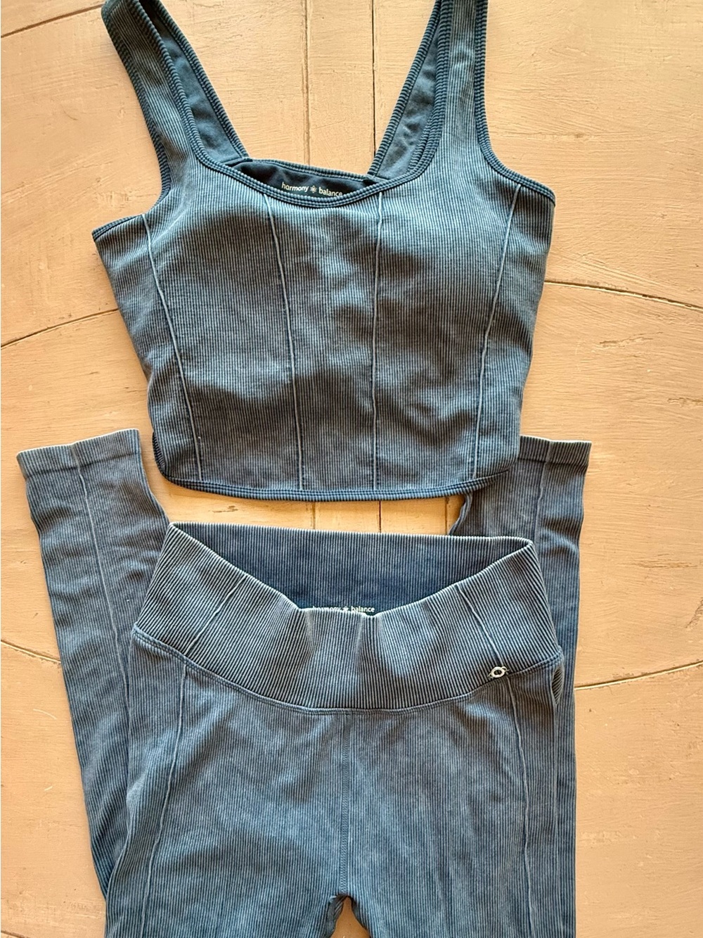 Harmony Balance Ribbed High-Waist Legging and Cropped Tank Set in Slate Blue
